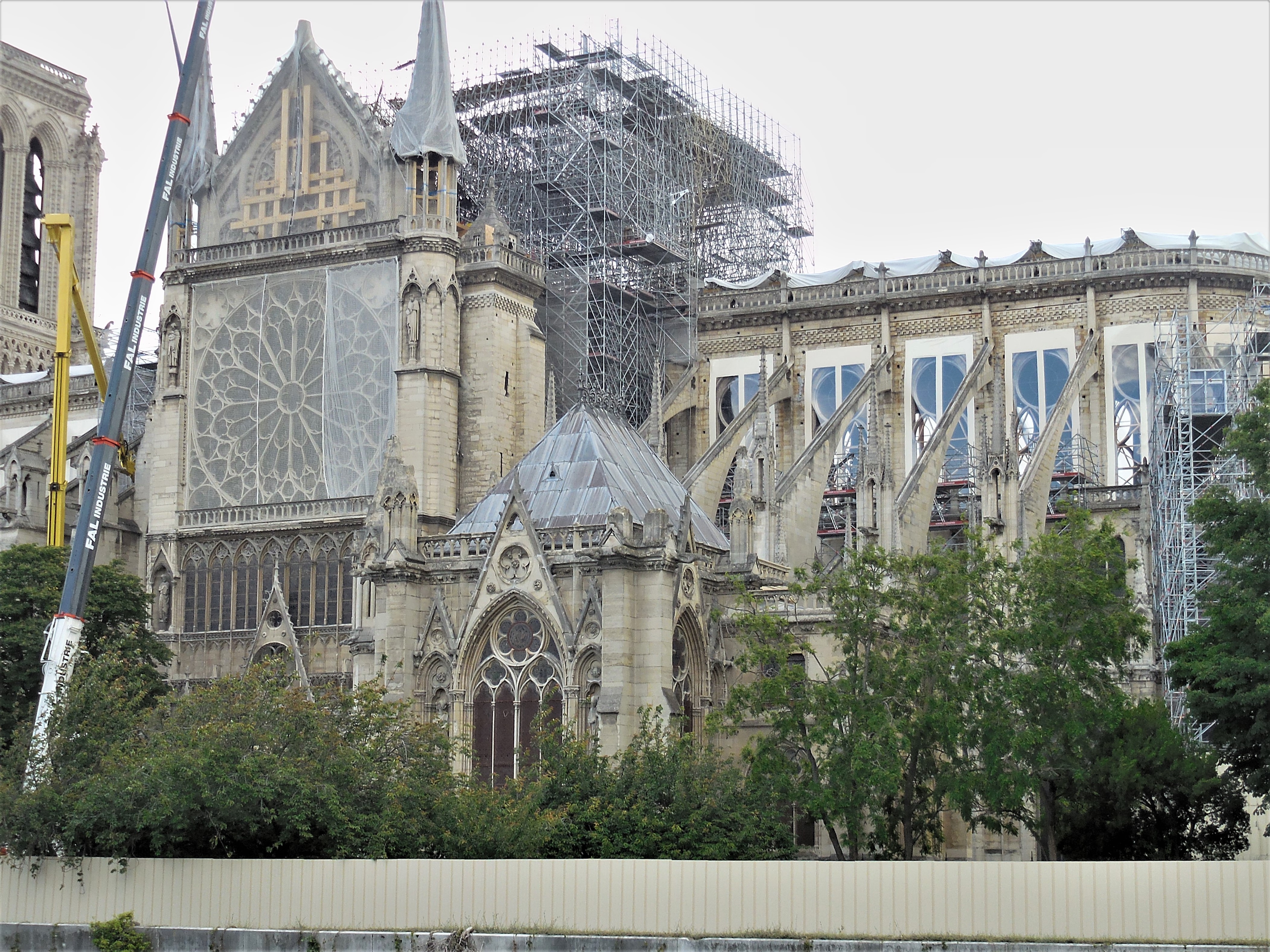 Notre Dame with buttresses and scaffolding crop
